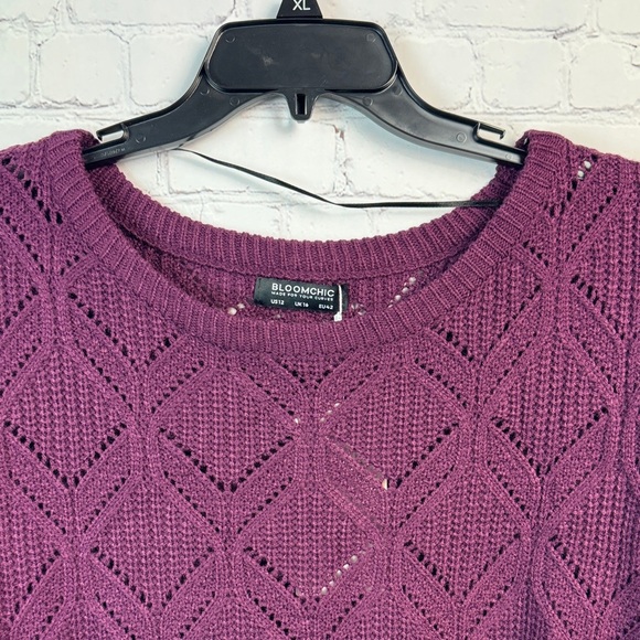 BloomChic Deep Purple Crew Neck Pointelle Sweater Size Large 12 - Picture 5 of 7